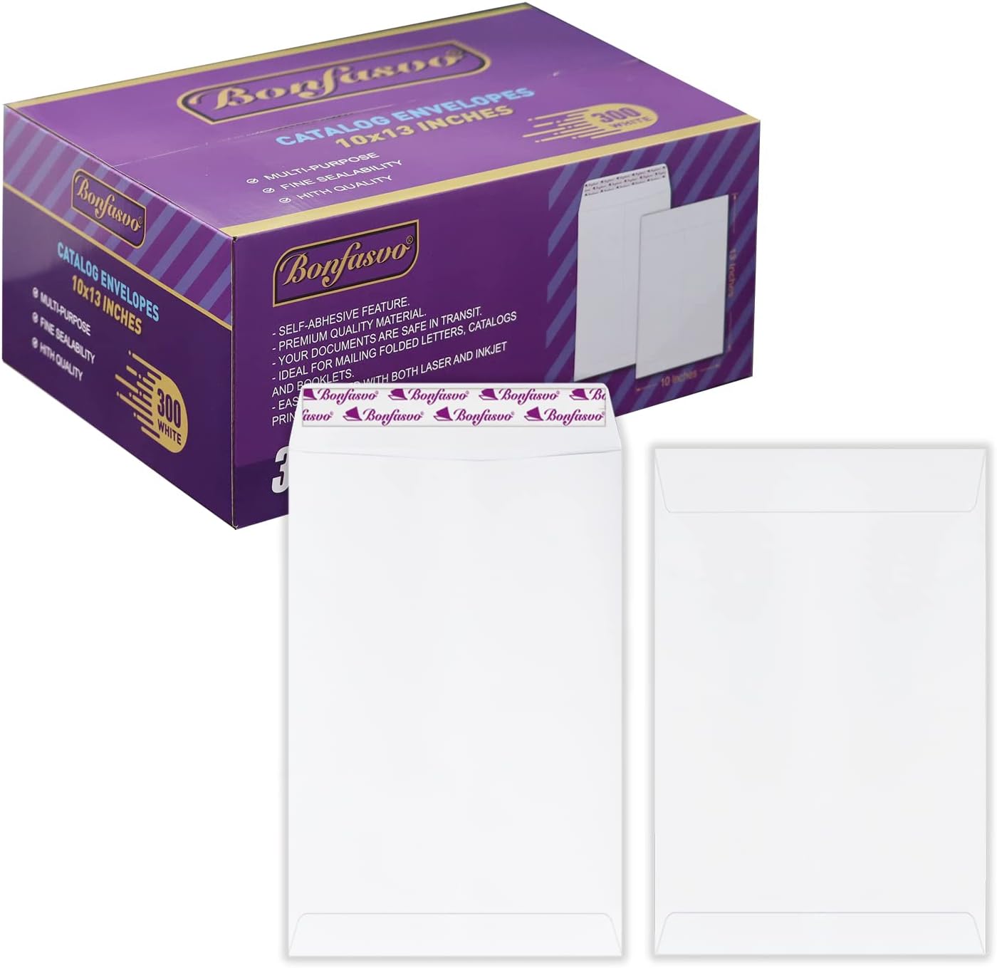 300 Pack 10x13 White Catalog Envelopes Peel & Seal Security Mailing Envelopes 120GSM Kraft Paper self Seal Envelopes for Invitations Papers Photos Documents Pictures Papers Files