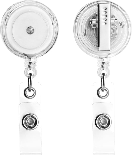 2 Pack Badge Reels Retractable with Swivel Alligator Clip Retractable Badge Holder Reel Clips for Teachers, Students, Office Workers (Translucent Clear)