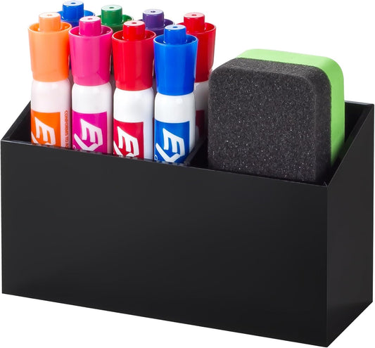 BEYGORM Magnetic Dry Erase Marker Holder for Whiteboard,Non-slip Acrylic Magnet Pen Holder for Fridge Refrigerator,Locker Organizer for Work,Locker Accessories,Pencil Cup for Desk(Black)