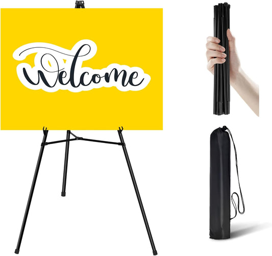 Easel Stand for Sign - 63 Inches Display Easel for Wedding Sign & Poster - Lightweight Portable Floor Easel for Picture - Adjustable Poster Easel with Carrying Case, Black 1 Pcs