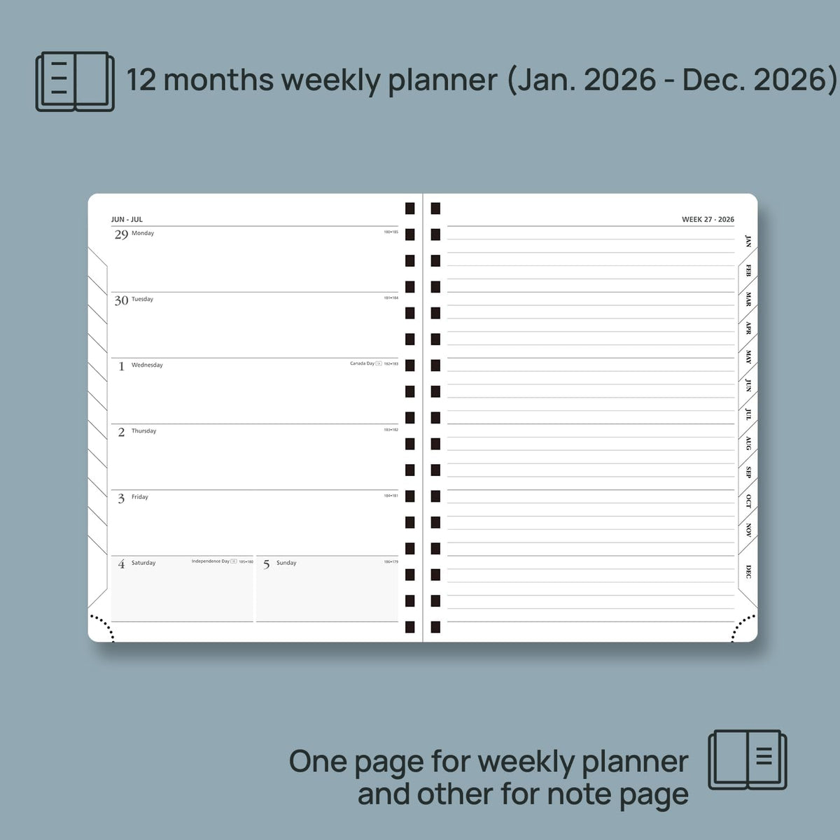 POPRUN 2026 Planner Weekly Notebook (Jan-Dec), Medium 8.5''x 6.5'' - Agenda 2026 Calendar Book with Monthly Tabs, Inner Pocket, Spiral Soft Cover, 100 GSM - Brown