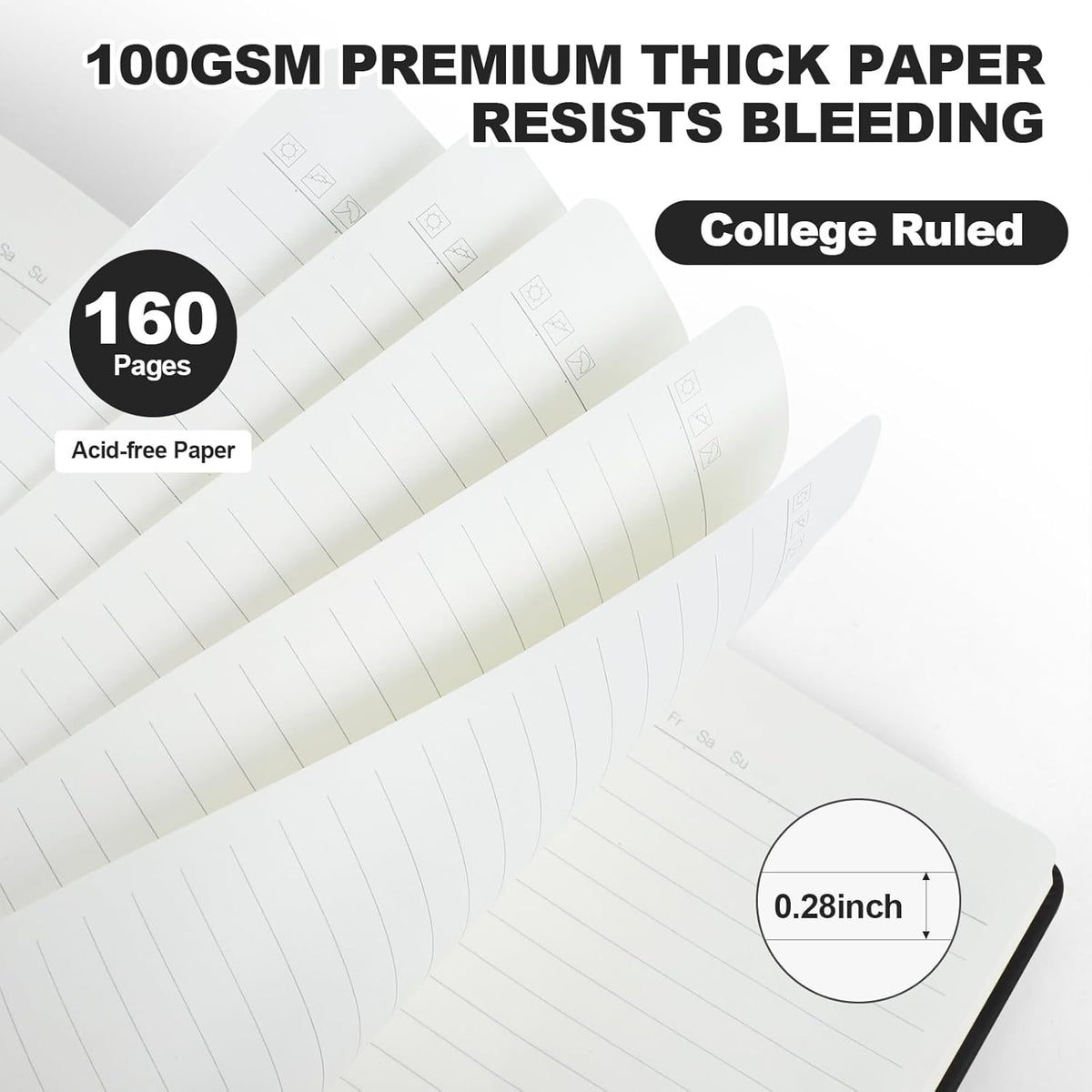 Lined Journal Notebooks for Writing, 100 GSM Thick Paper, Hardcover Notebook, A5 College Ruled Notebook, Journaling Notebook for School/Travel/Office (8 Pack, Black)