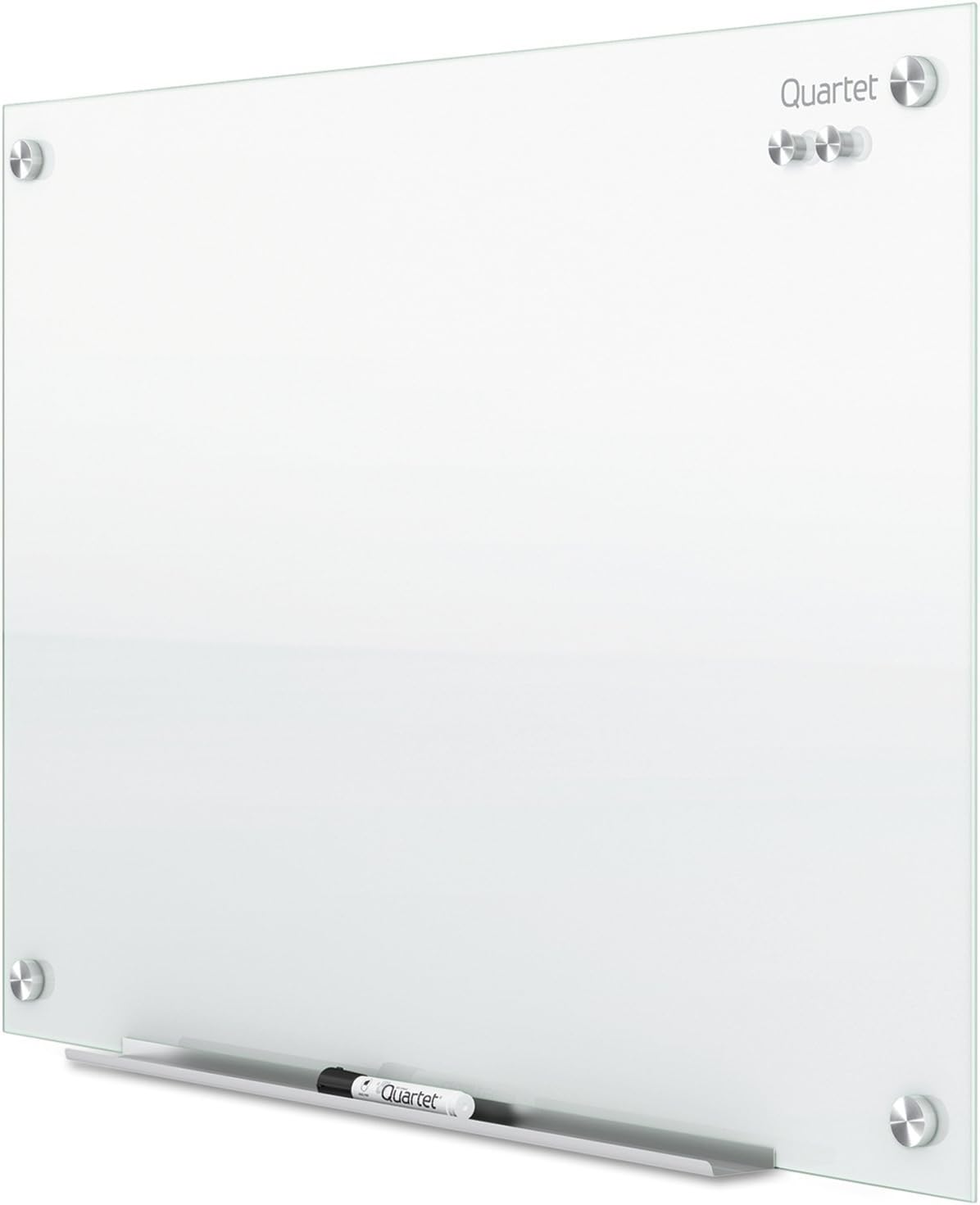 Quartet Glass Whiteboard, Non-Magnetic Dry Erase White Board, 2' x 1.5', Includes Accessory Tray, 1 Marker and 2 Glass Board Magnets, Frosted Surface, Infinity (G2418F)