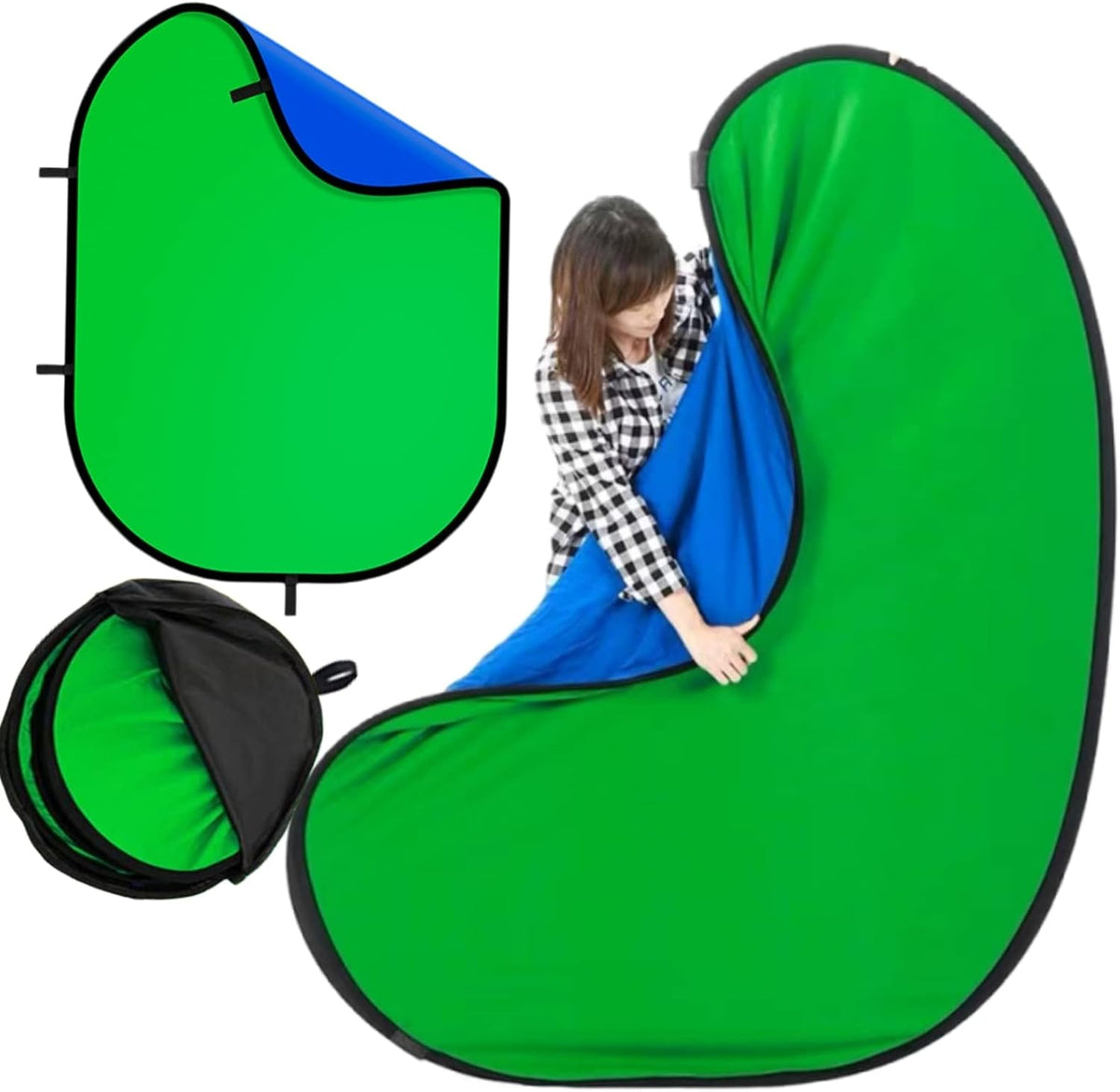 Blue Green Screen Backdrop Double Sided Collapsible Greenscreen Backdrop with Carrying Bag,Portable Pop Up Green Screen Background for Streaming Webcam (Blue & Green, 47.2 * 59.1")