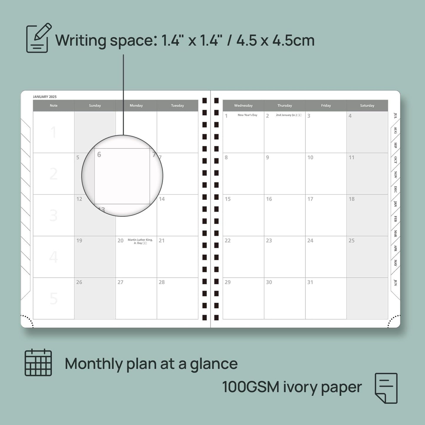 POPRUN Academic Planner 2025-2026 (July 2025-June 2026), Daily Weekly and Monthly Appointment Book (Wirebound Hard Cover - 10'' x 8'') with Hourly Time Slots, Tabs, 100 GSM - Navy Blue