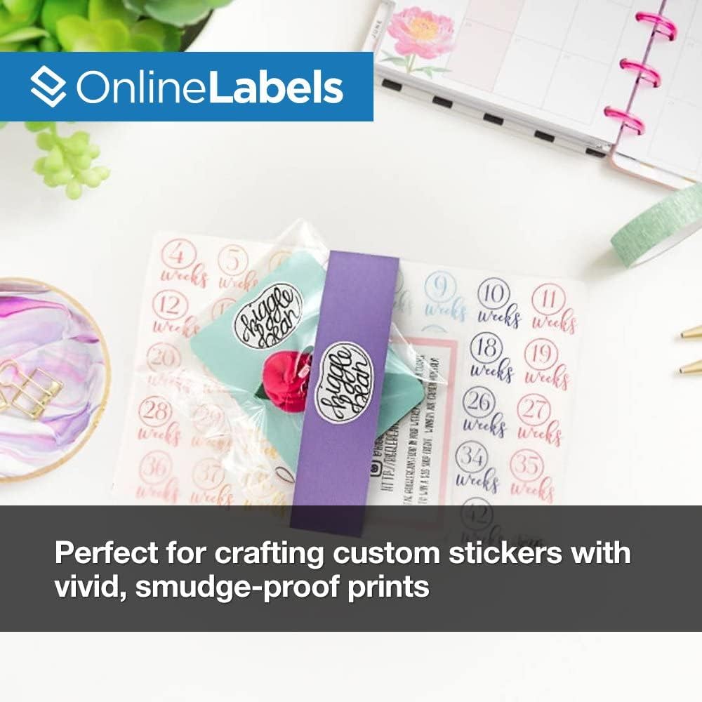 Waterproof Sticker Paper, 500 Sheets, White Matte Vinyl-Like Film, 8.5" x 11" Full Sheet Label, Works with Inkjet Printers Only, Compatible Electronic Cutting Machines, OL177WJ, OnlineLabels