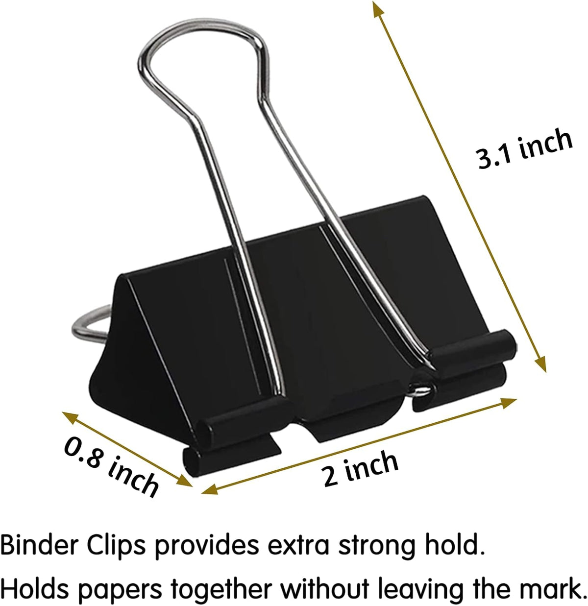 2 Inch Extra Large Binder Clips 48 Pack, Jumbo Paper Clips, Big Paper Clamps, Binder Clips Large Size for Home, School and Office Supplies
