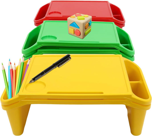 6 Pack Kids Lap Desk Tray with Storage Slots, Portable Lap Desk, Activity Tray, Drawing, Stackable, Writing, Eating, Classroom, 19.69" L x 9.84" W x 7.1" H (Red+Green+Yellow)
