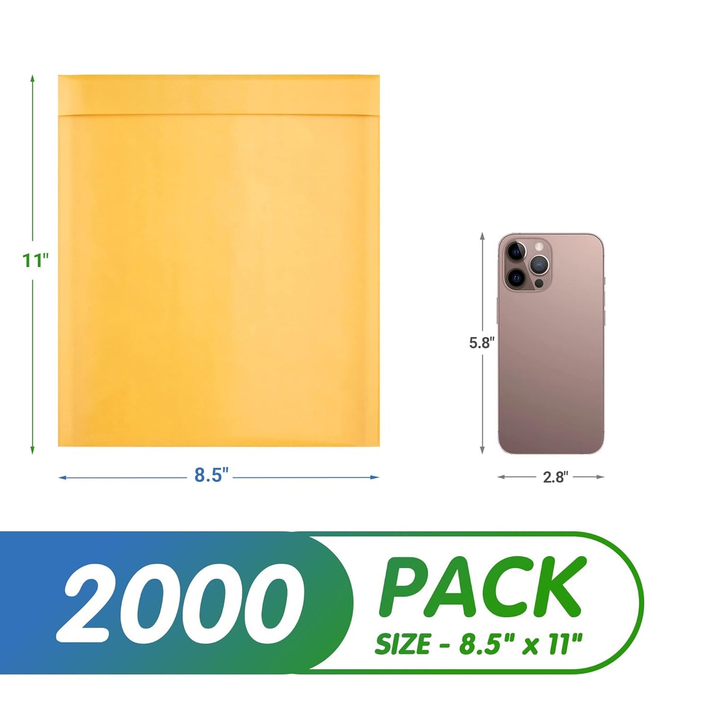 Yellow Kraft Bubble Mailer Envelopes, 8.5 x 11 Inches. 2000 Pack Mail Padded Envelopes Self Seal. Waterproof Kraft Bubble Mailers. Tear-Resistant Mailing Envelope Padded. Sturdy Paper Mailer