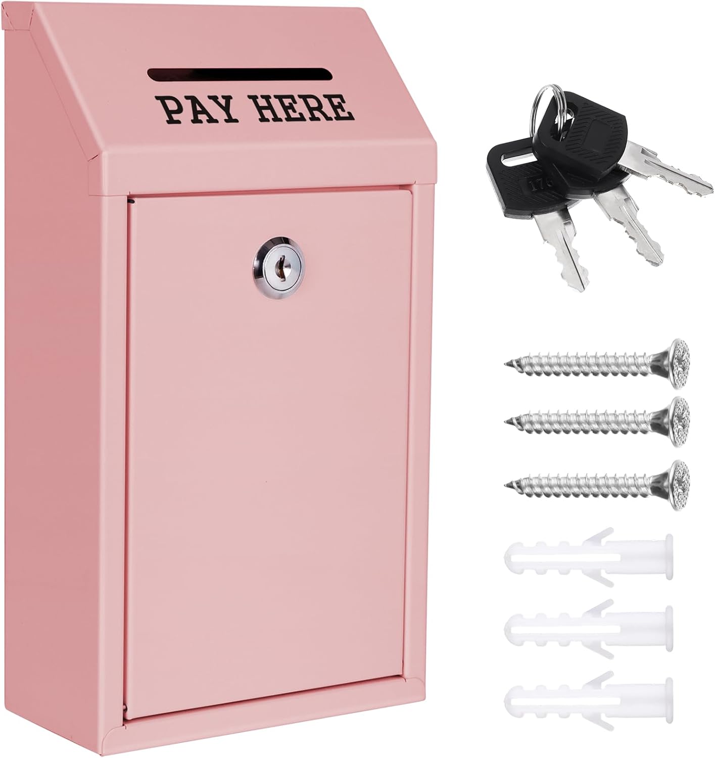 Metal Donation Box Collection Safe Suggestion Box with Lock Wall Mounted Mailbox Delivery Ballot Case Key Drop Case for Home Office Outdoor Door (Pink, 10.24 x 5.71 x 2.95 Inch)