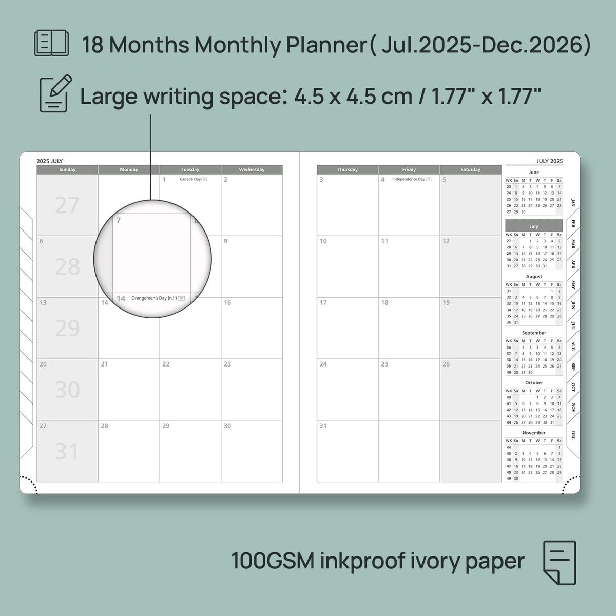 POPRUN Monthly Planner 2025-2026 (Large- 8.5" x 10.5" Soft Cover), 18-Month Calendar Book (Jul.2025-Dec.2026), Calendar Planner with Monthly Tabs & Pocket, 100 GSM Paper - Brown