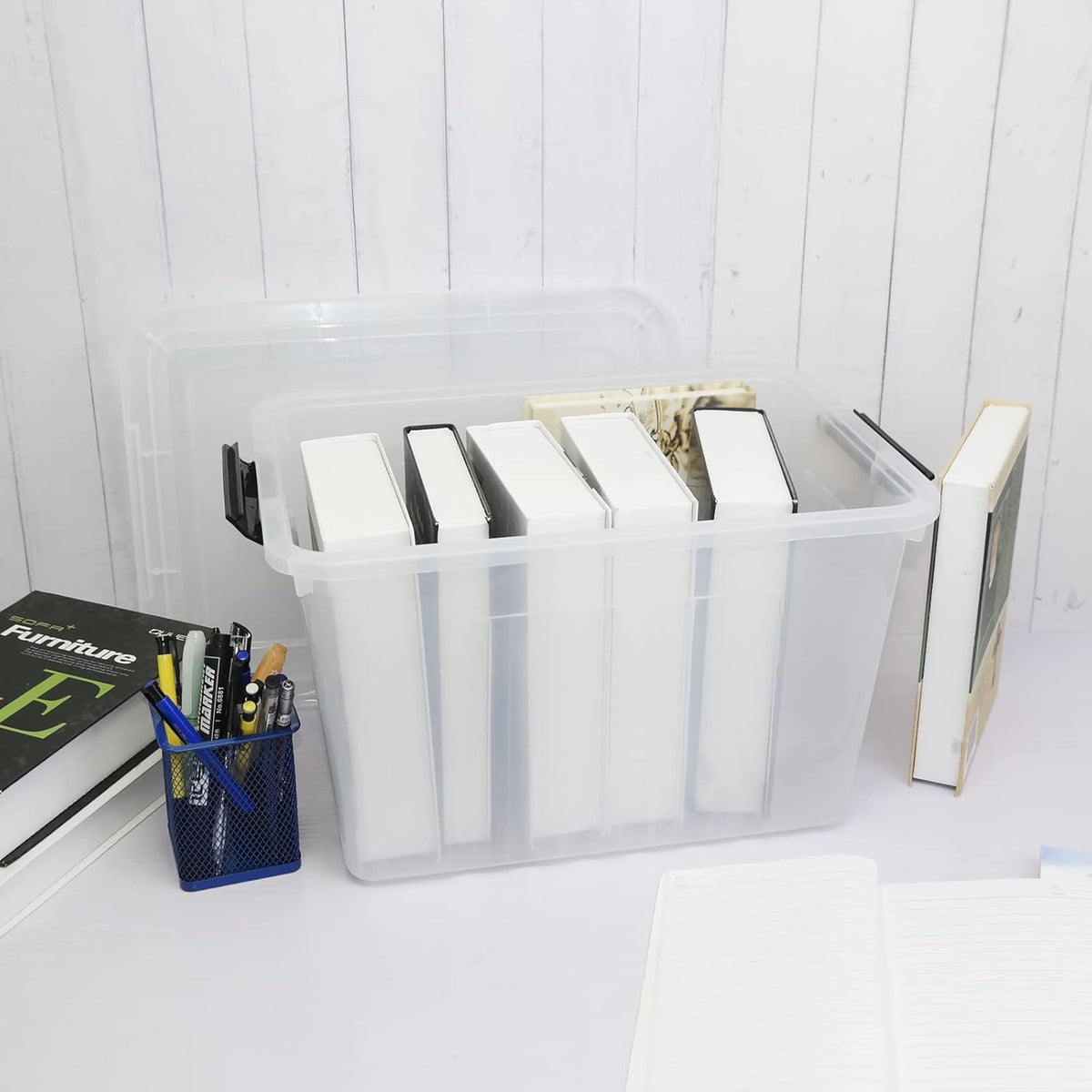 Wekioger 22 Quart Plastic Container Box with Lid, Set of 4 Latching Storage Bin with Handle, Clear