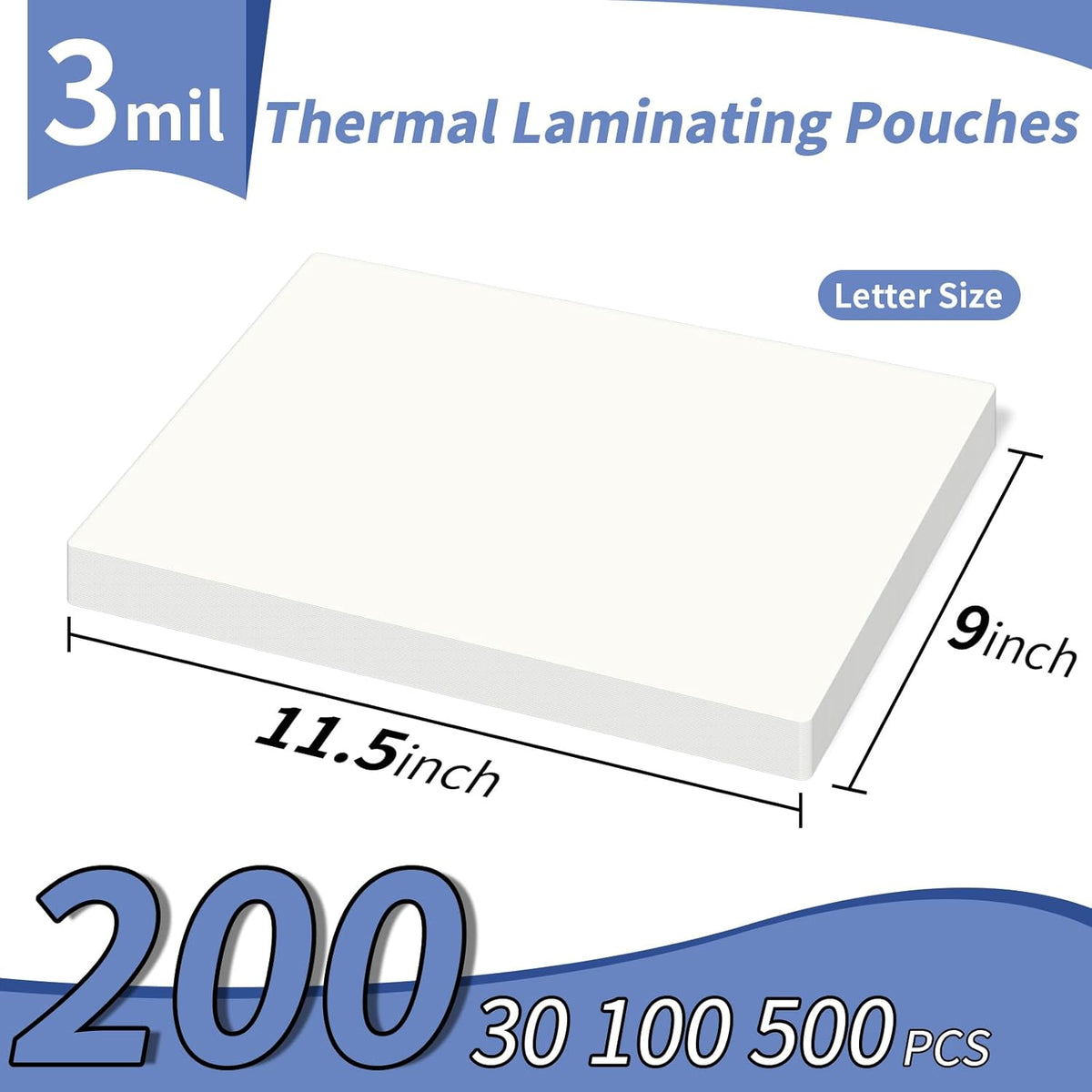 3 Mil Laminating Sheets 200 Packs, Thermal Laminating Pouches Holds 8.5" x 11" Sheets, Clear Laminator Plastic Paper 9 x 11.5 Inches - Rounded Corner Letter Size