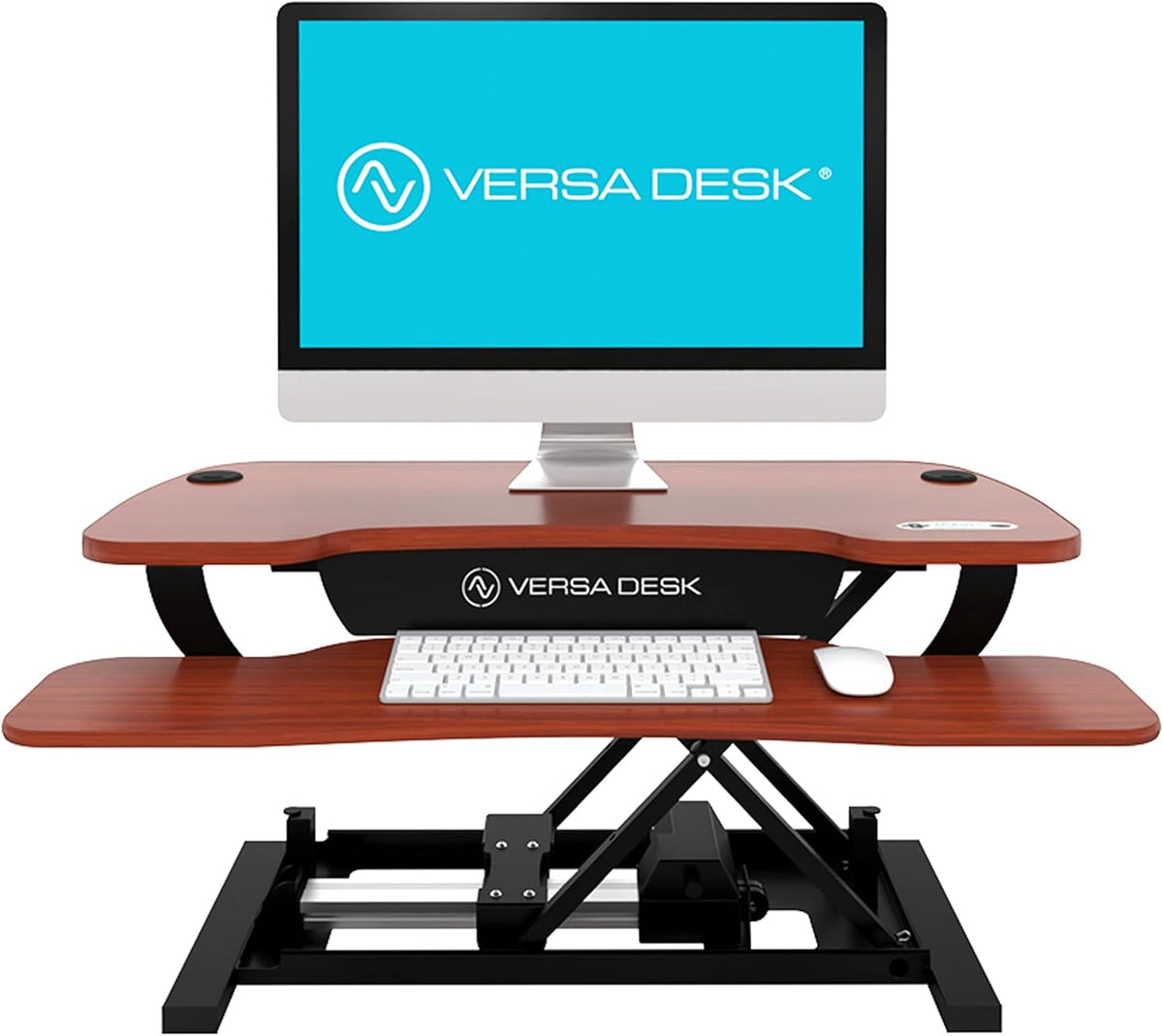 VERSADESK® PowerPro™ Elite 36” x 24" – App Controlled Electric Standing Desk Converter w/USB Charging Port. Raises up to 20”. Fully Assembled – Includes LED Lights. Supports 80 lbs. – Cherry