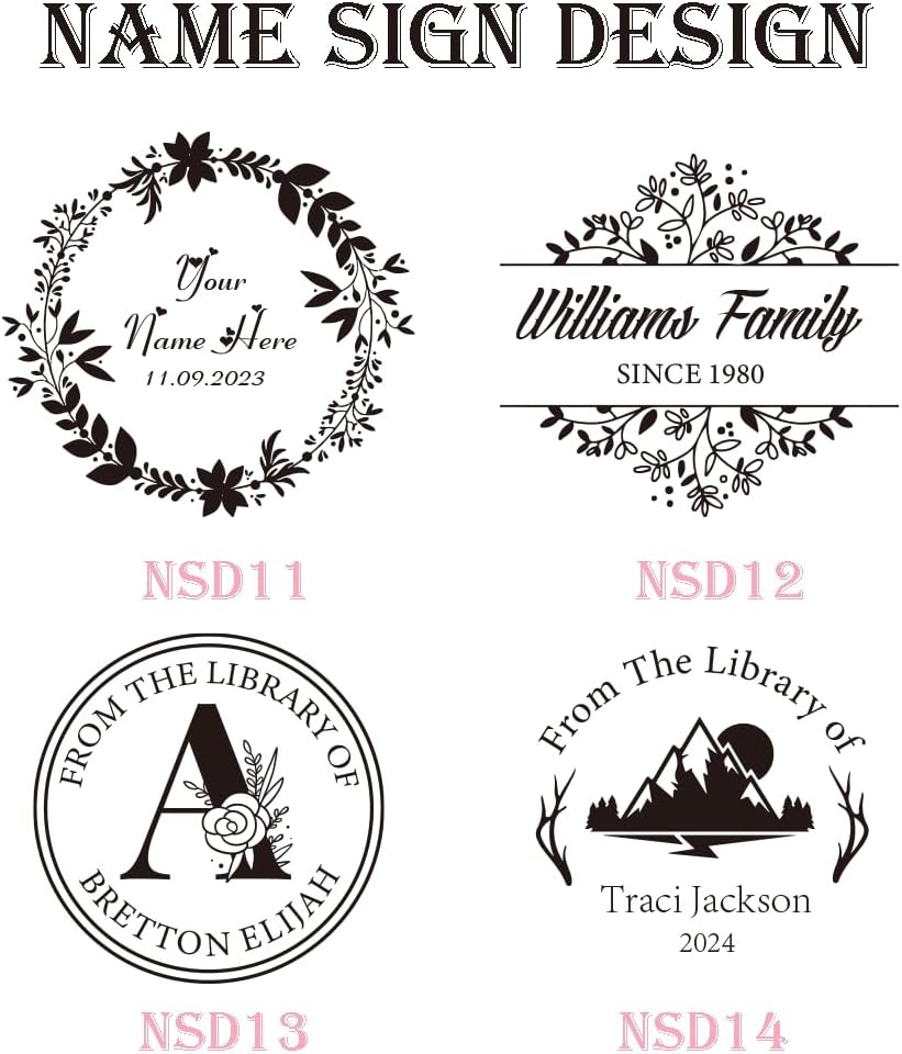 Personalized Book Embosser Stamp with Handle Set, Custom Self-Inking Library Stamp with Name & Design, Elegant Invitation Seal from Library Stamp Kit, Birthday, Book Lover Gifts （Name Sign）