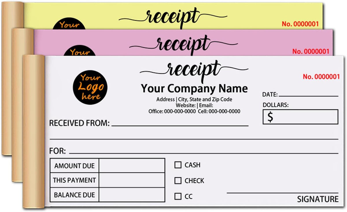 Custom Invoice Book in 3-Part /2-Part Receipt Book with Carbon Copies Personalized Carbonless Service Invoice Form Books Sales Order Book with Company Name Logo Address,H2-Receipt Book