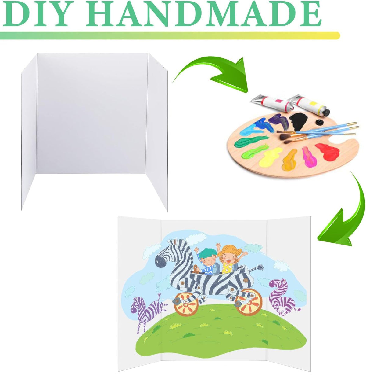 Trifold Display Boards with Colorful Self-Adhesive Sheets – 24 x 16 Inch Tri-Fold Corrugated Presentation Boards for Science Fairs, Complete Poster Board Kit