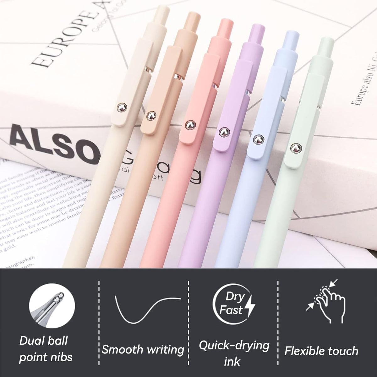 Gel Pens,6Pcs 0.5mm Fine Point Black Ink Pens With Smooth Writing,Quick Dry Pens For Journaling,Cute Nice Aesthetic Pen,Office School Supplies for Women Men Student(Macaron)