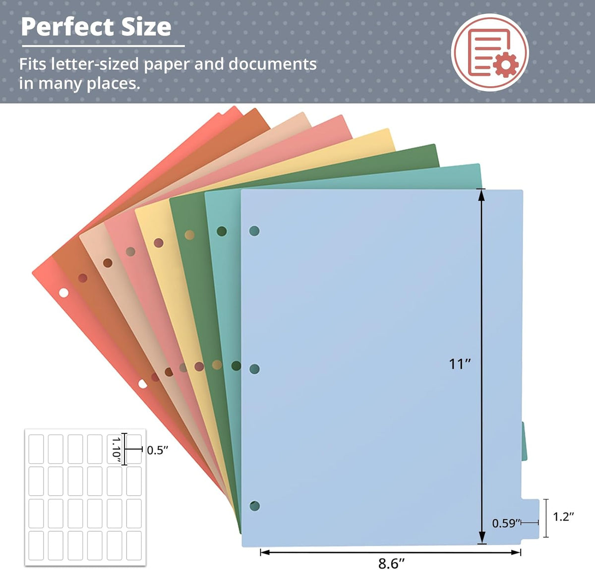 Dividers for 3 Ring Binder, Plastic 3-Hole Punched Letter Size 8-Tab Dividers, 2 Set 16 Pcs Letter Size Multicolor Index Dividers for School Office Document (Morandi Color)