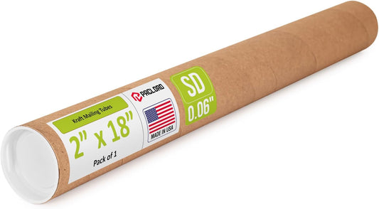 2" x 18" Reinforced Kraft Paper Mailing Tube, Pack of 1 Tube with 2 Caps – Secure USPS Approved Poster Tube – Cardboard Tube for Shipping and Storing of Posters, Prints, Artwork, or Documents