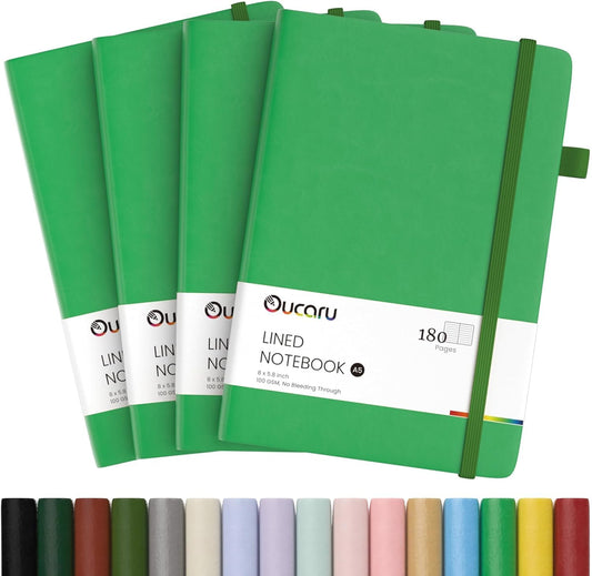 Oucaru Lined Journal Notebook, 4 Pack, 180 Pages, A5 Journals for Writing, 100 GSM Thick Paper, Small Notebooks Daily Journal for Women Men Work, Business, School, Travel Supplies