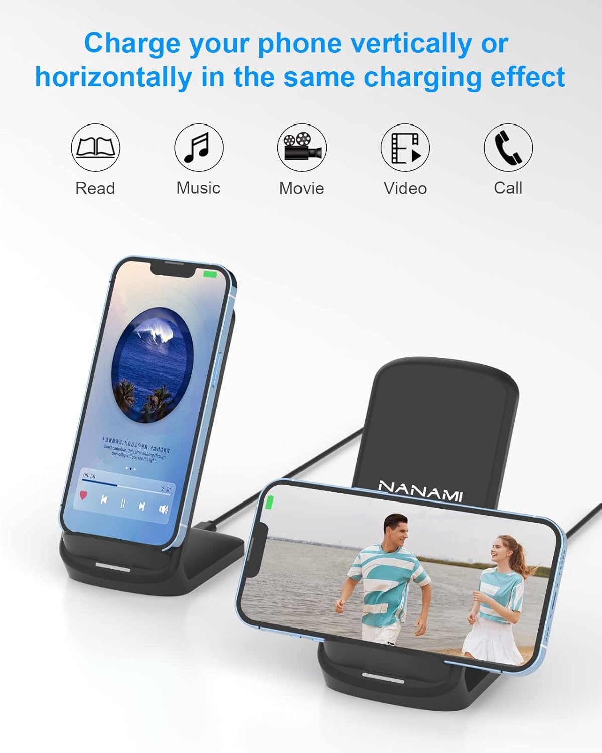 NANAMI Wireless Charger [2 Pack] - 10W Qi-Certified Fast Wireless Charging Stand for iPhone 17/17 Air/16/16 Plus/15/14/13/12,Cordless Phone Charger for Samsung Galaxy S25/S25 Ultra/S24/S23/S22,Pixel 6