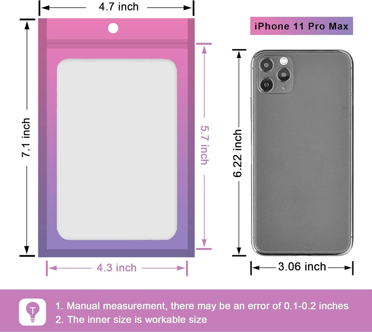 100 Pcs Resealable Mylar Bags, Gradient Color Food Storage Bags, Zip Bag Foil Bags Packaging Pouch for Food Storage, Sample, Small Business (Pink Purple, 4.7 X 7.1 Inch)
