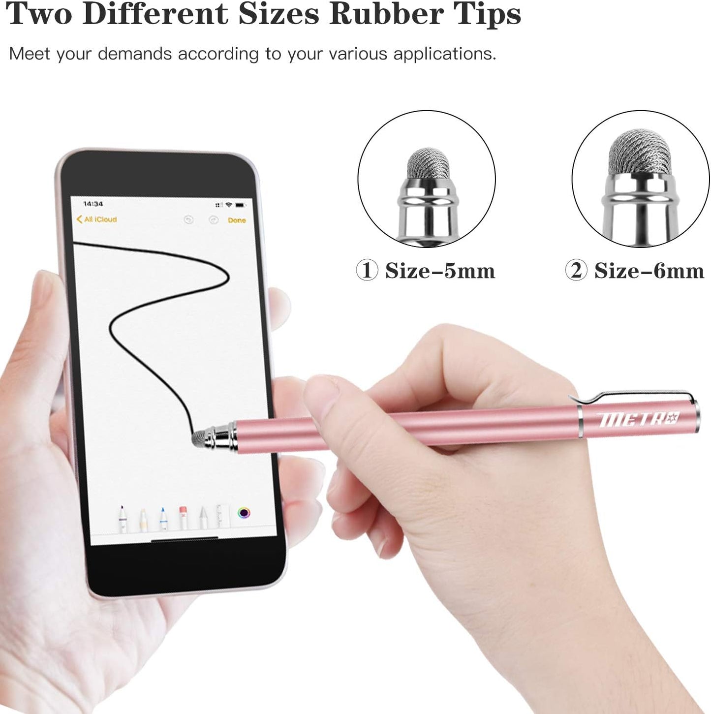 METRO Universal Stylus Pens for Touch Screens - High Sensitivity Capacitive Stylus Fiber Tips 2 in 1 Touch Screen Pen with 8 Extra Tips for iPad iPhone Android Phone Chromebook All Touchscreen Tablets