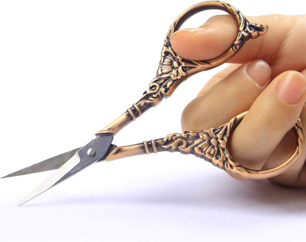 BIHRTC Vintage European Style Scissors Stainless Steel for Cross Stitch Cutting Embroidery Sewing Handcraft Craft Art Work DIY Tool(Red Copper)