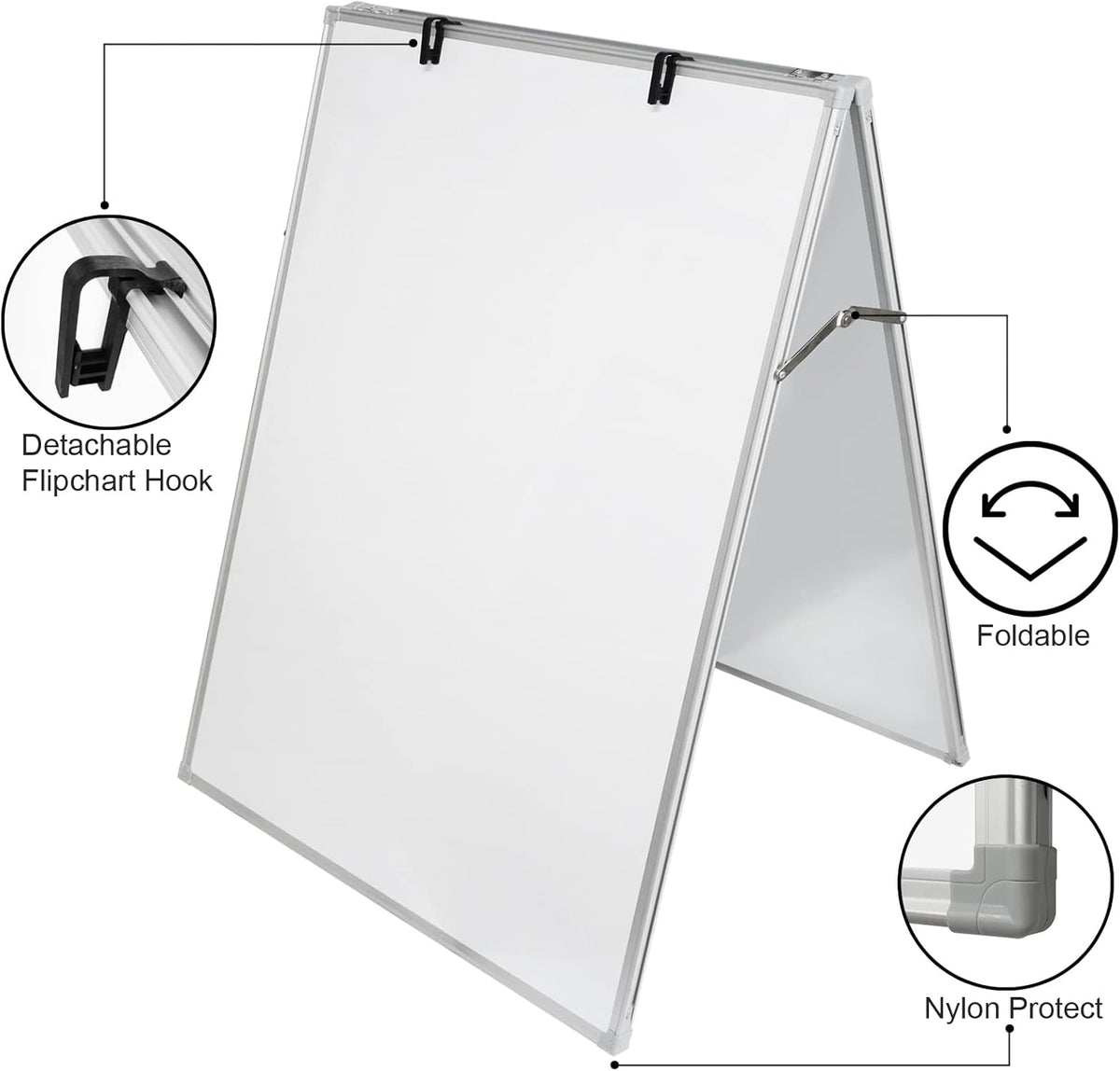 JILoffice Dry Erase Board, Magnetic White Board 36 X 24 Inch, Double Sided Whiteboard Easel, Silver Aluminum Frame with Two Flipchart Hooks for Office Home and School