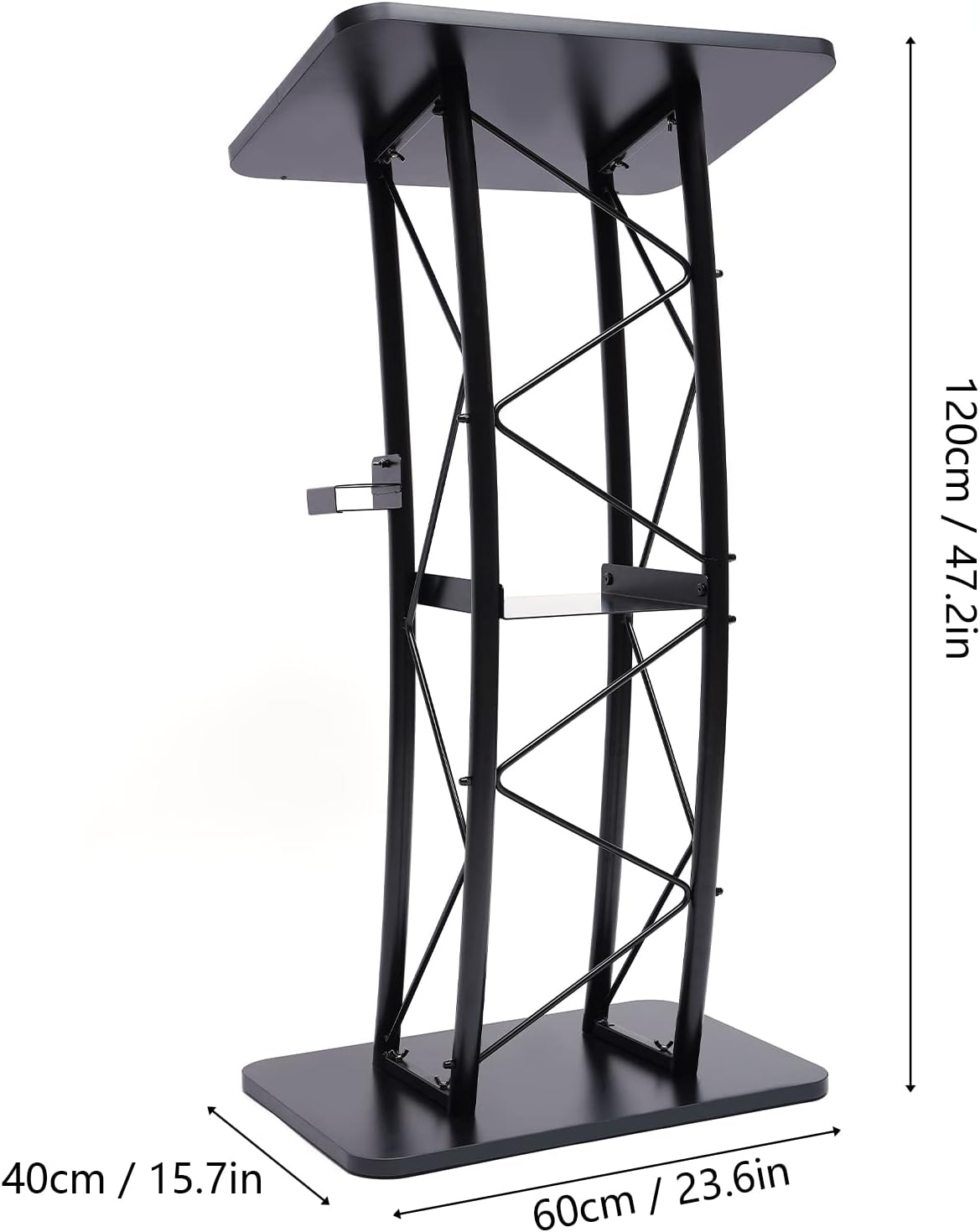 YIYIBYUS Curved Podium Stand Metal Black Pulpit Lectern for Speeches, Opening Ceremonies, Celebrations and Other Occasions 1.2m Height,Countertop Size 60x40cm,Easy Assembly Required