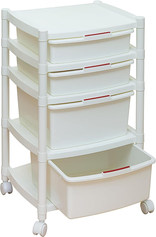 Multipurpose Mobile Rolling Drawer Organizer Cart with Four Drawers for Storage and Organization for Art, Craft, School, Office, Home, Beauty Salon, Bathroom or Kitchen White
