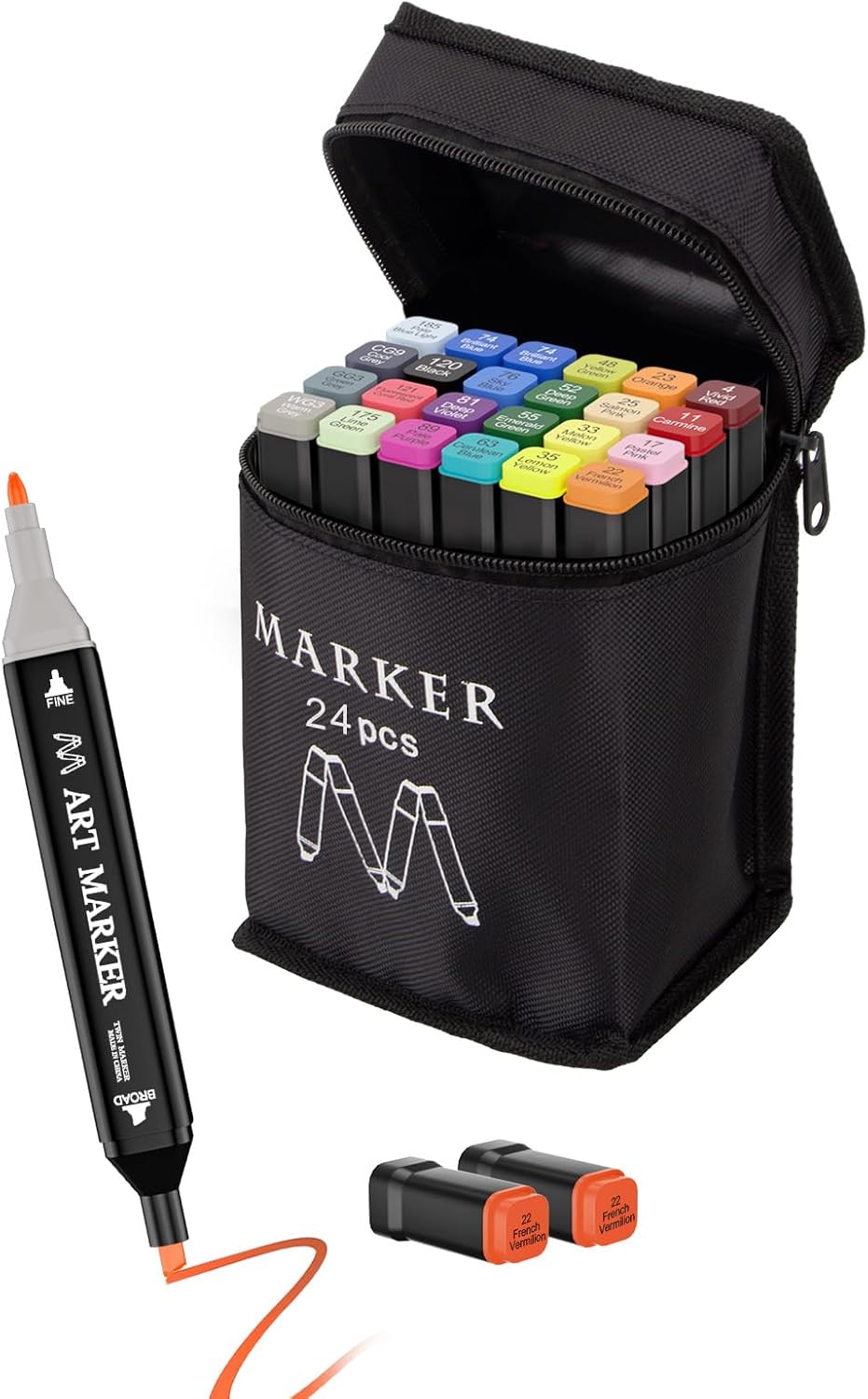 Banral 24 Colors Alcohol Markers Set, Dual Tip Alcohol Based Art Marker for Artists Kids Adult Coloring, Permanent Illustration Sketch Pens for Drawing