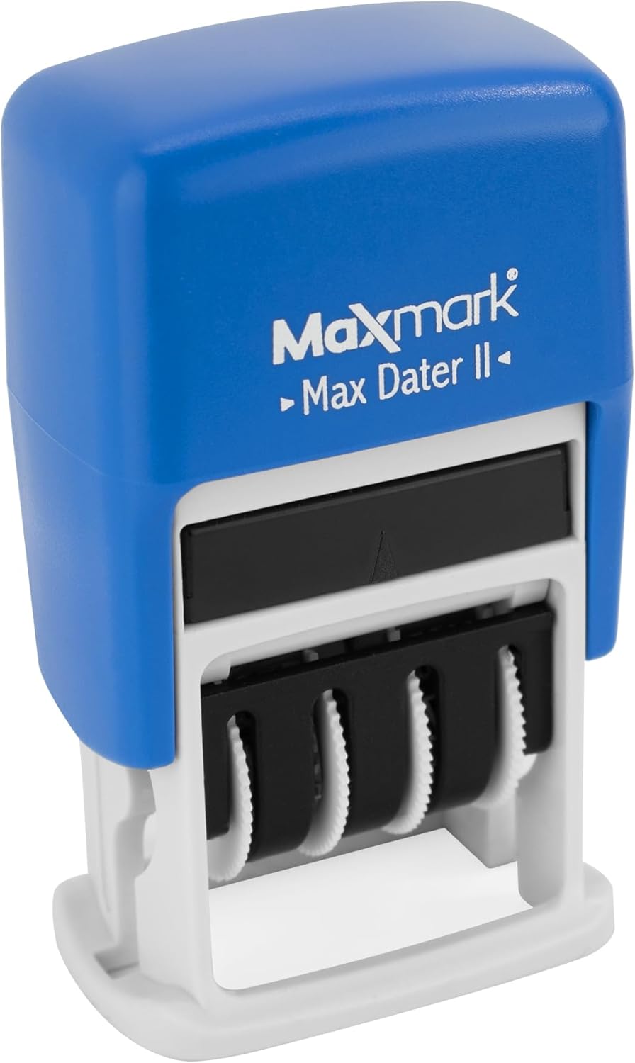 MaxMark Self-Inking Rubber Date Office Stamp with Received Phrase & Date - Blue Ink (Max Dater II), 12-Year Band