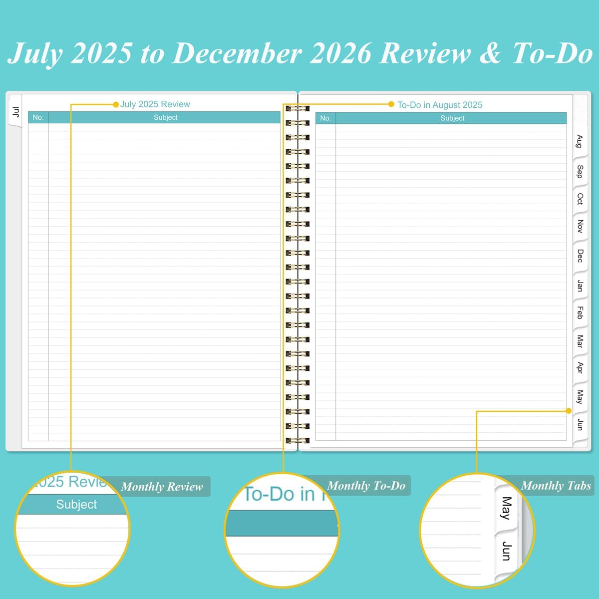 2025-2026 Monthly Planner - 18 Monthly Calendar, July 2025 - December 2026, Two Pages Per Month, 9" x11" Planner with Tabs, Strong Twin-Wire Binding, Inner Pocket, Blue Watercolor