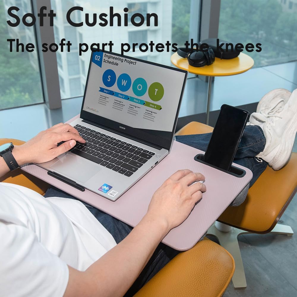 Portable Laptop Desk Fits Up to 16“ Laptops, with Tablet Slot, Built-in Cushion, Great for Home & Office,Lap Desk for Laptop,Lap Desk with Cushion (Grey Violet, Large)
