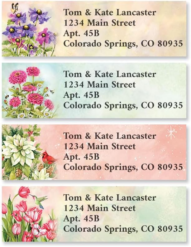 Colorful Images Nature’s Grace Floral Return Address Mailing Labels, Personalize with Name & Address, Set of 240 Self Adhesive, Easy Peel Flat Label Sheets, Small, 12 Designs