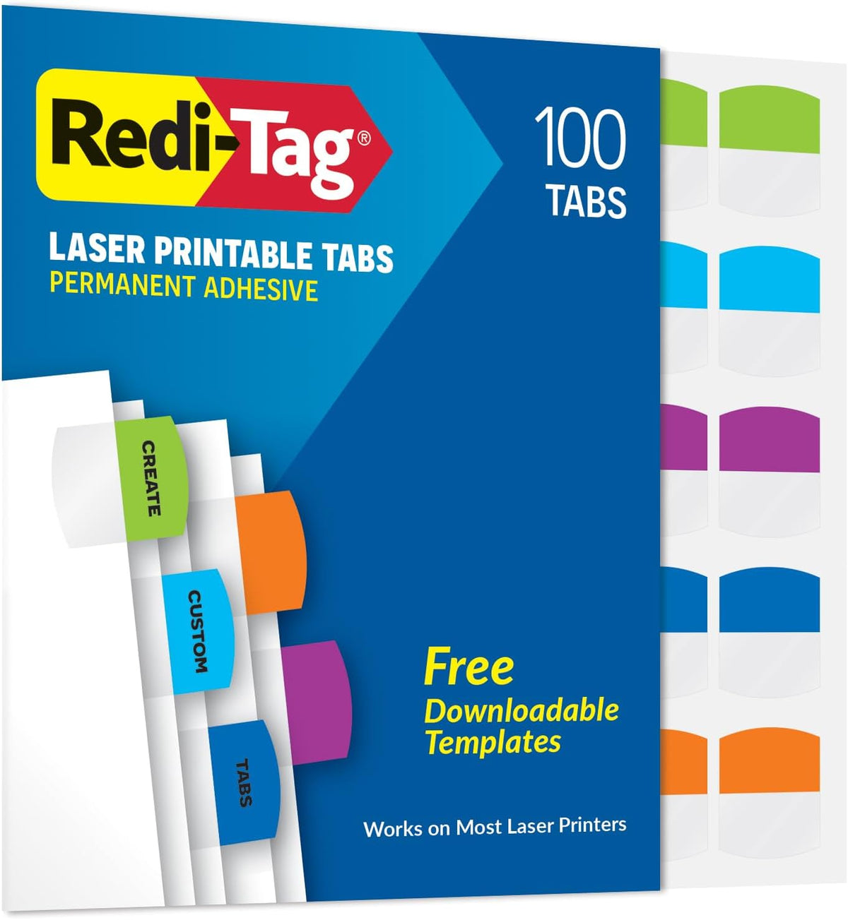 Redi-Tag Laser Printable Tabs, Permanent Index Tabs, Customizable Adhesive Labels, Assorted Tropical Colors, 1.125" x 1.25", 100 Per Pack (1006788)
