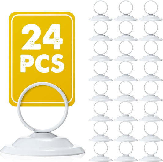 24 Pcs Table Number Holders Metal Place Card Holders Table Number Stands Tabletop Menu Sign Stands for Wedding Restaurant Recipe Banquet Birthday(White)