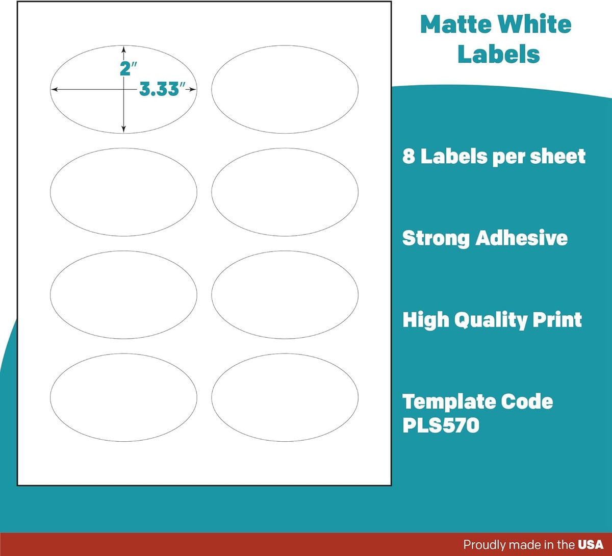 Premium Label Supply White Sticker Oval Labels – 3.33" x 2" Oval – Laser/Inkjet Compatible – (8 per Sheet), 100 Sheets – 800 Total Adhesive Labels