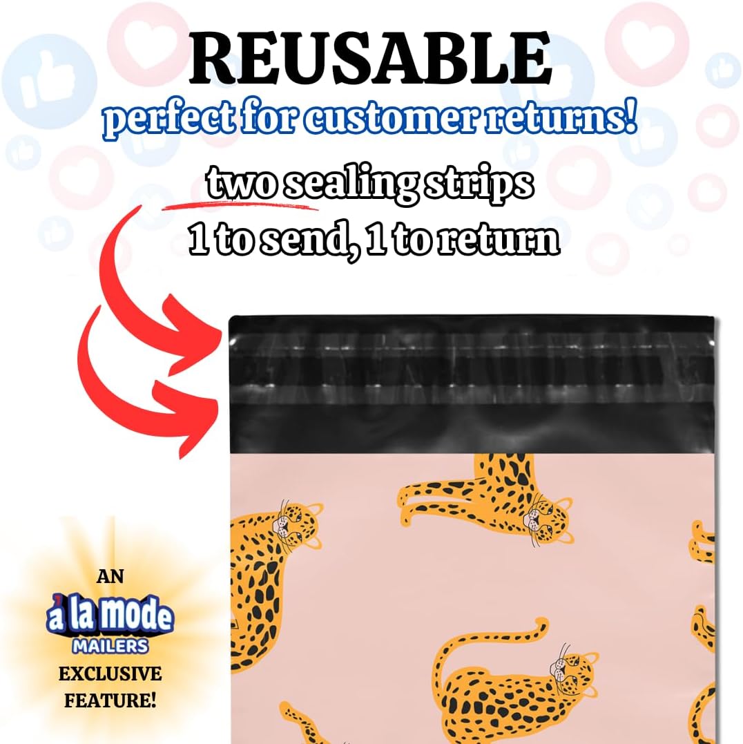 Poly Mailers 10x13 100 Pack | Self-Sealing Shipping Bags Envelopes for Small Business | Waterproof Durable Packaging | Floral Palm | Green Blue | à la mode Mailers