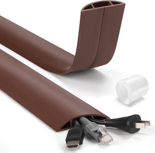 4ft Cord Hider Floor, LZEOY Heavy Duty Cord Covers for Wires on Floor, Brown Floor Cable Management, Hide Cord Cover Floor, Electrical Cable Hider Cord Protector Floor, Cable Cavity: 0.78" W x 0.32" H