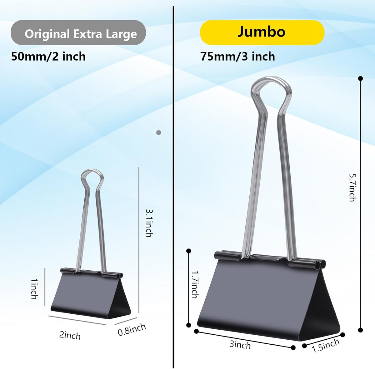 Ufmarine Jumbo Binder Clips 3 inch (6 Pcs), Extra Large Binder Clips Giant for Office Supplies
