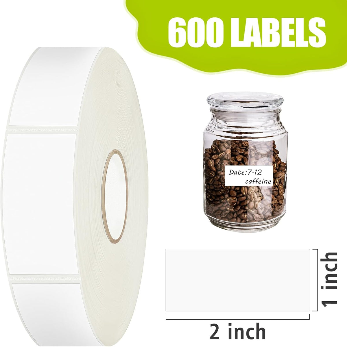 600 Blank Removable Freezer Labels with Perforation Line for Easy Distribution and Use. Waterproof and Oil-Resistant, Suitable for Food Containers, Jars, and Kitchen Organization.(1 "x 2")