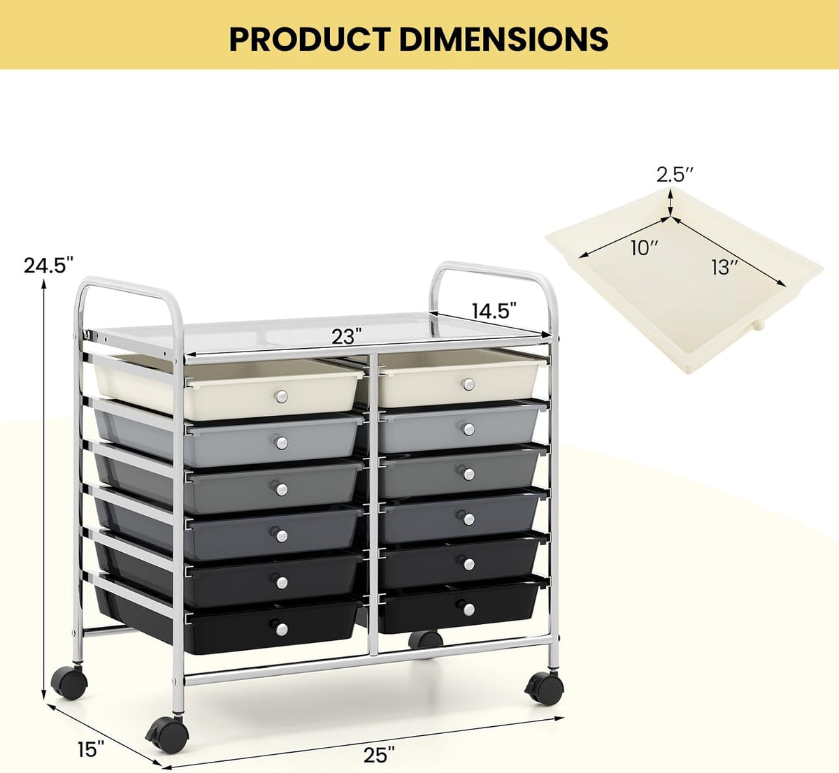Giantex 12 Drawers Rolling Cart, Mobile Storage Drawer Cart, Classroom Organizer Cart for Office School Supplies Tools Scrapbook Paper Craft Small Printer, Utility Cart on Wheels, Black Gradient