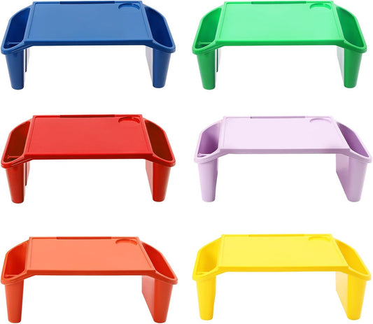 6 Pack Kids Lap Desk Tray with Storage Slots, Portable Lap Desk, Activity Tray, Drawing, Stackable, Writing, Eating, Classroom, 19.69" L x 9.84" W x 7.1" H (Multicolor)