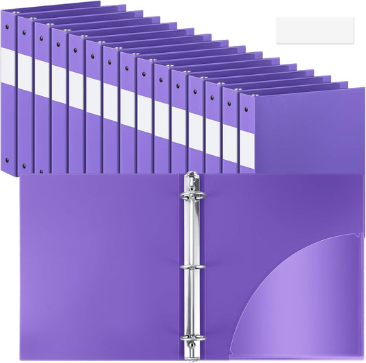 36 Pcs 1 Inch 3 Ring Plastic Binder Flexible Binders Bulk Fits Letter Size 8.5'' x 11'' Paper Holds up to 225 Sheets with 1 Pockets Versatile Binder for School Office Home (Purple)