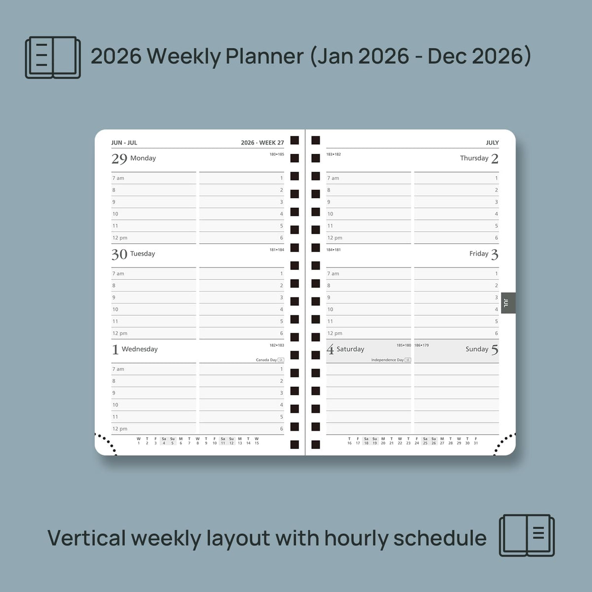 POPRUN 2026 Planner (Pocket Size 4''x 6.25'' Wire-Bond Hard Cover) Calendar Weekly and Monthly (Jan.2026-Dec.2026) Small Planner with Hourly Time Slots, for Purse, 100 GSM - Midnight Green