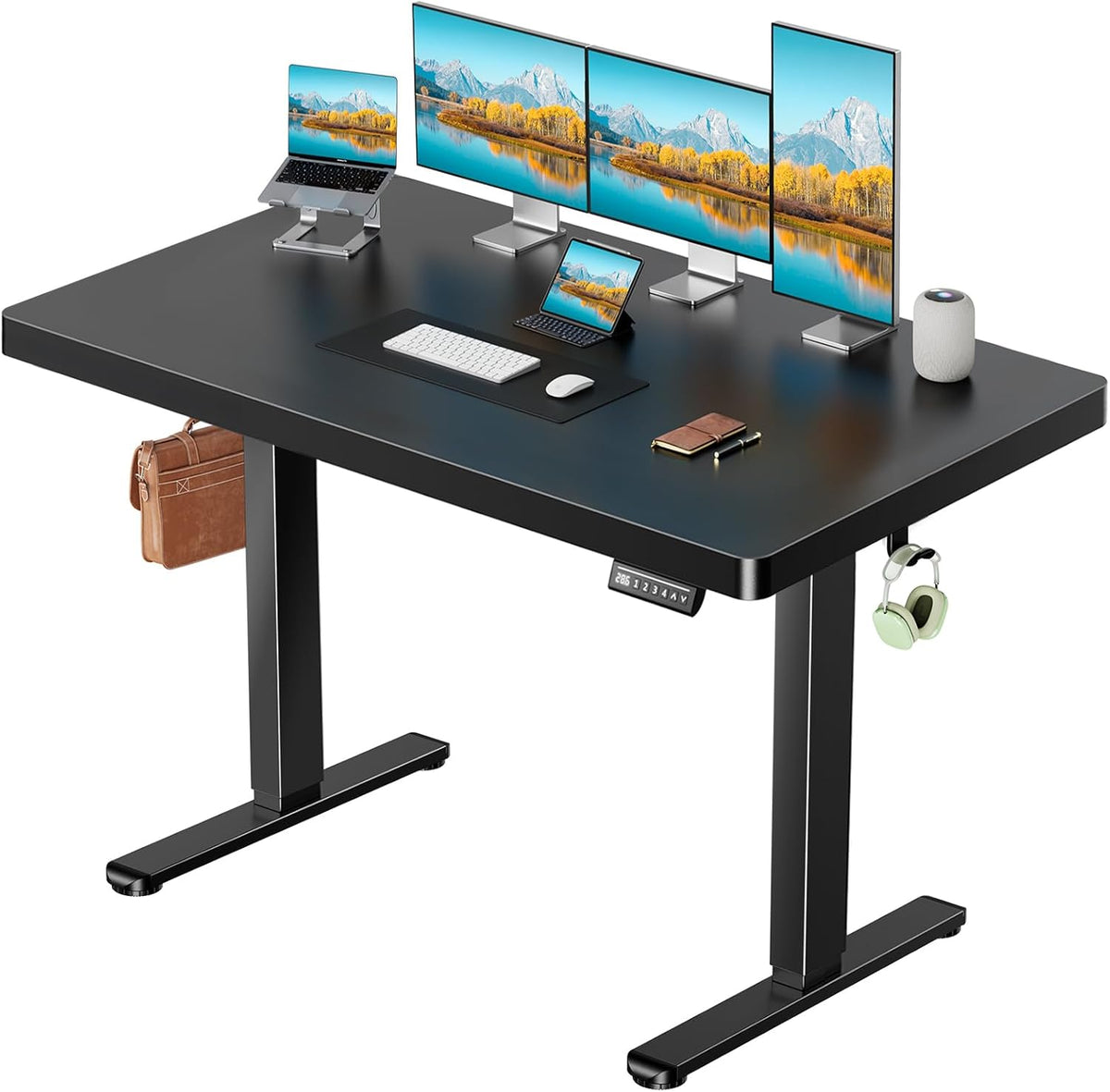 Marsail 63 x 30 Electric Standing Desk with One-Piece Desktop, Sit Stand Desk with Thickened Tabletop, Height Adjustable Stand Up Desk with Cable Management for Home Office(Frame+Desktop, 2 Packages)