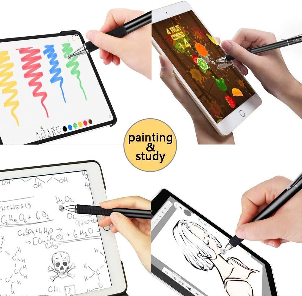 Mixoo Stylus Pen for Touchscreen, 2-in-1 Disc and Fiber Tip Sensitivity and Precision, Stylus for iPad, iPhone Tablet Phone Chromebook All Touch Screens Devices, Black